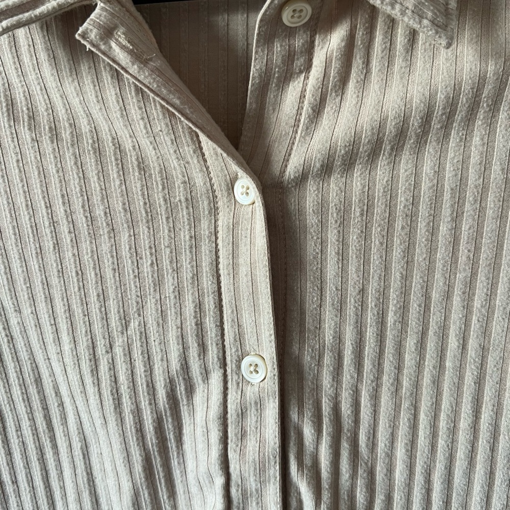Cream Ribbed Button Down Shirt - Picture 5 of 7